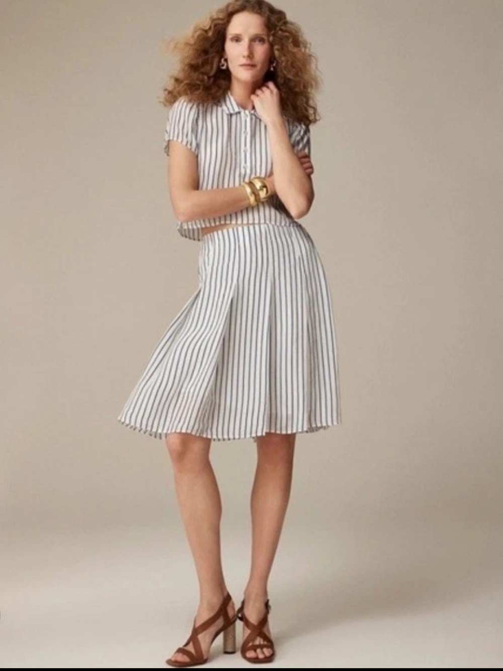 J crew‎ Pleated skirt in striped crepe de chine size 8 white blue